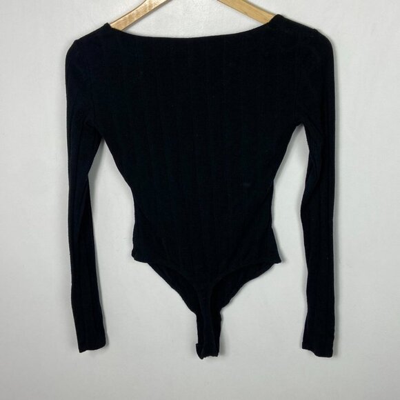 Free People Black Square Neck Ribbed Knit Bodysuit Revolve Size XS Beside Me Rib - Picture 13 of 14